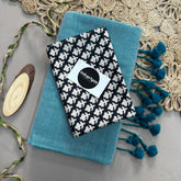C Green Handloom Khadi Cotton Saree With Black Print Blouse